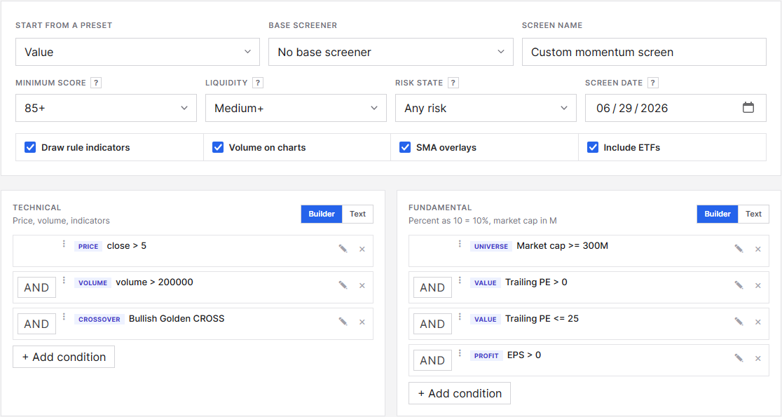 Fundamental screener preview