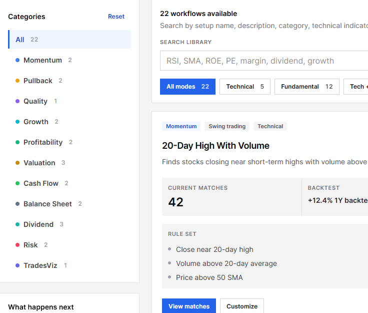 Screen library with searchable workflow categories